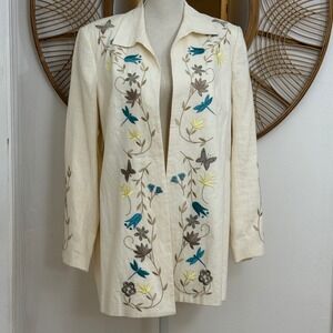 Parisian Signature Linen Embroidered Blazer Sz 12 Dragonfly Boho Resort VTG NWT
